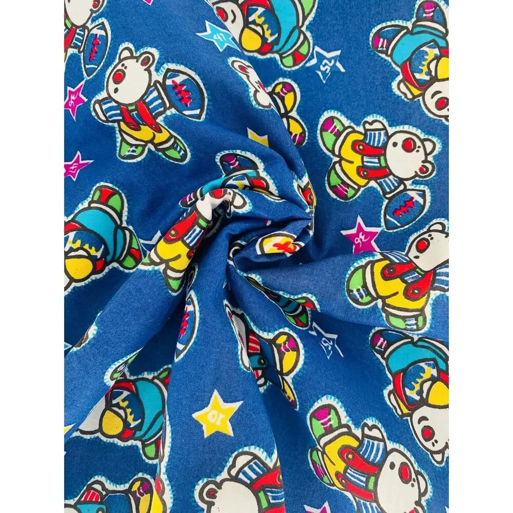 Garment Fabric Cotton By The Yard Blue Football Bears Childrens Stars Kids Craft